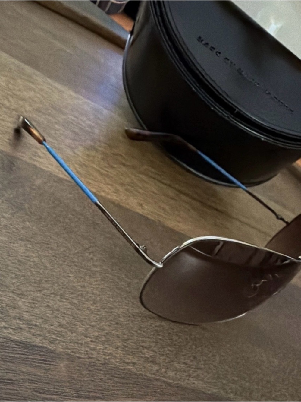 Brown Lens Aviator Sunglasses with Blue Temple Tips